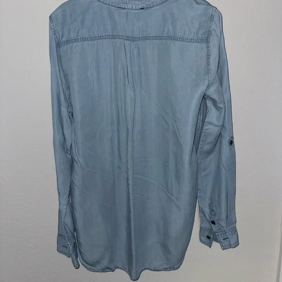 Love Tree V Cut Denim Tencel Blouse - Picture 2 of 4